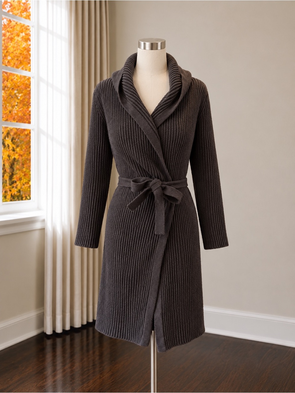 Ribbed Cotton Robe - Dark Charcoal